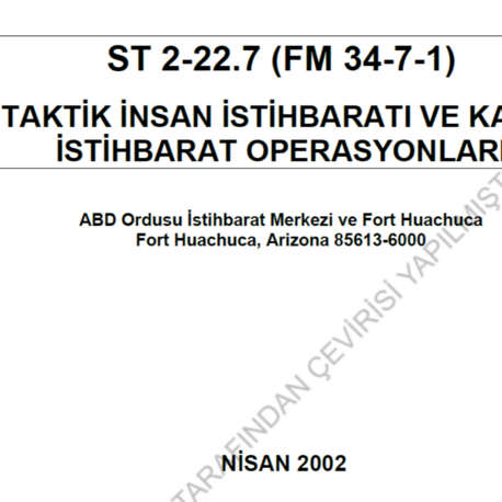 ST 2-22.7 Taktik İnsan İstihbaratı (HUMINT) ve Karşı İstihbarat Kılavuzu (PDF)