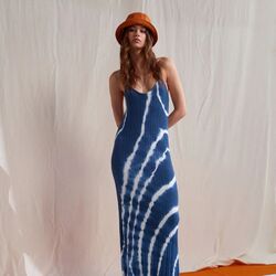 Batik Desen Askılı Elbise-Lacivert