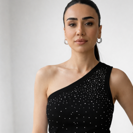 Premium Crystal Tek Omuz Atlet-Siyah