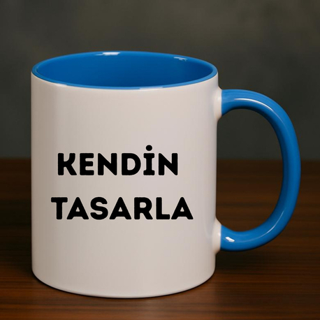 İçi ve Kulpu Mavi Porselen Kupa