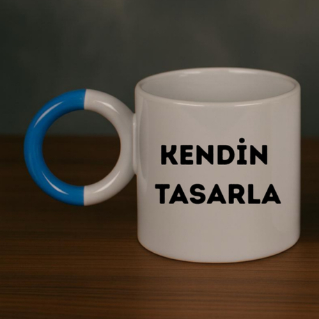 Mavi Halka Kulplu Porselen Kupa