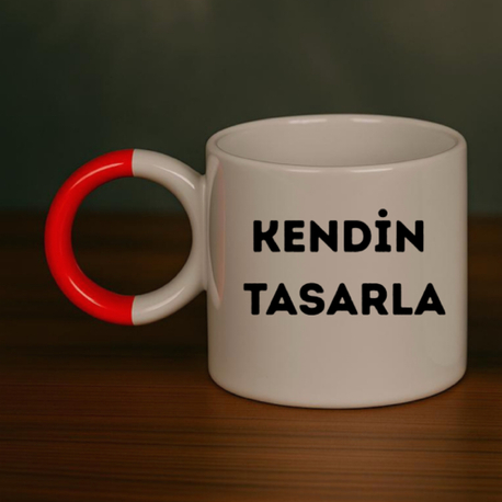 Kırmızı Halka Kulplu Porselen Kupa 