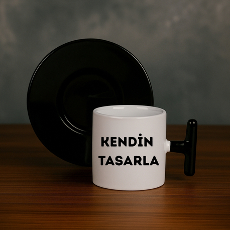 T Kulp Siyah Kahve Fincan Takımı