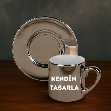 T Kulp Gümüş Aynalı Kahve Fincan Takımı