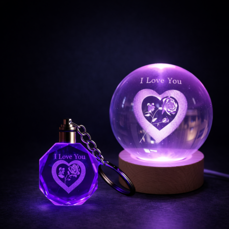 I Love You Kalp Işıklı Küre ve Anahtarlık Set