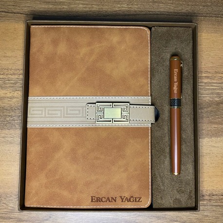 Kahverengi Defter Kalem Set - Kişiye Özel İsimli