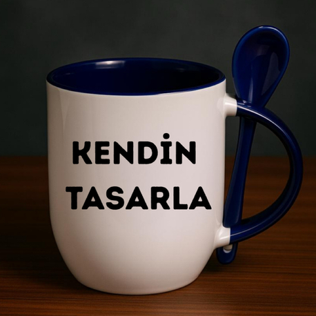 İçi ve Kulpu Mavi Kaşıklı Kupa