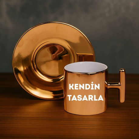 T Kulp Altın Kahve Fincan Takımı