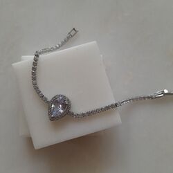 Çelik Damla Desenli Zirkon Taşlı Silver Suyolu Bileklik 