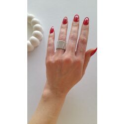 Altın Kaplama Uzun Çizgili Geometrik Desen Silver Yüzük 