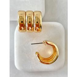 Altın Kaplama Üçlü Görünümlü Kalın Basic Gold Küpe