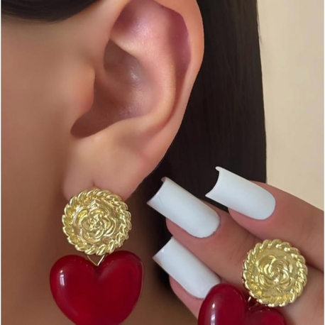 Altın Kaplama Gold Model Kırmızı Kalp Küpe 