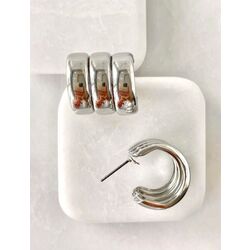 Altın Kaplama Üçlü Görünümlü Kalın Basic Silver Küpe