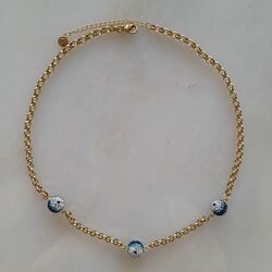 Çelik Üçlü Nazar Boncuk Gold Kolye