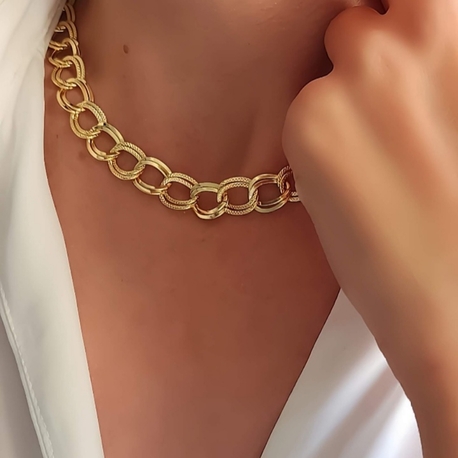 Çelik Halka Geçmeli Samanyolu Gold Kolye 