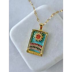 Çelik The Sun Tarot Kartı Kolye