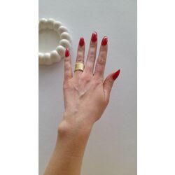 Altın Kaplama Uzun Çizgili Geometrik Desen Gold Yüzük 
