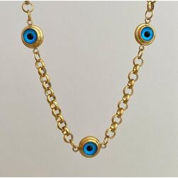 Çelik Üçlü Göz Nazar Boncuk Gold Kolye 