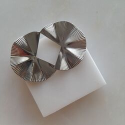 Altın Kaplama Çizgili Yelpaze Model Silver Küpe