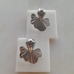Altın Kaplama Yaprak Model Plaka Silver Küpe 