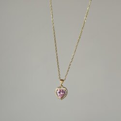 ÇELİK LOVE KALP KOLYE GOLD PEMBE