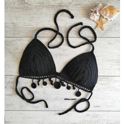 Örgü Bikini Üstü - Siyah 