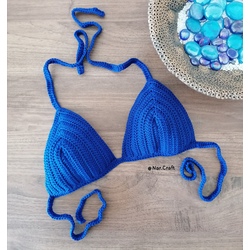 Örgü Bikini Üstü - Saks Mavisi