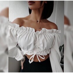 omuz dekolteli lastikli crop bluz