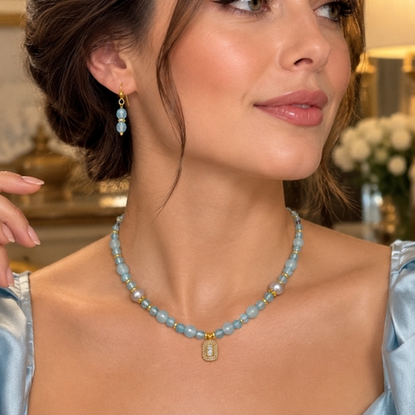 TOPAZ & AKUAMARİN KOLYE VE KÜPESİ