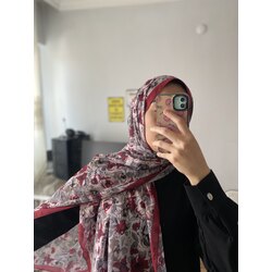 Kırmızı Çiçekli Elegans Pamuk Şal
