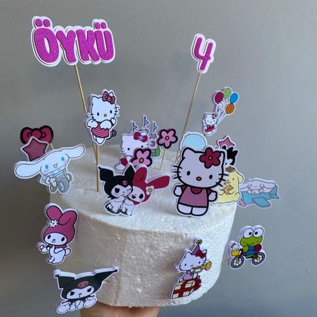 Kuromi ve Arkadaşları Kişiye Özel Pasta Süsü Seti (16 Parça) - Doğum Günü Kürdanları
