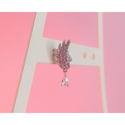 Kanat Figürlü Taşlı Kıstırmalı Çelik Kıkırdak Küpe