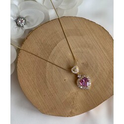 Swarovski Taşlı Pembe Kalp Çelik Kolye 