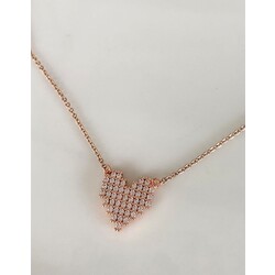 Rose Renk Kalp Figürlü Taşlı Çelik Kolye