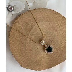 Swarovski Taşlı Yeşil Kalp Çelik Kolye 