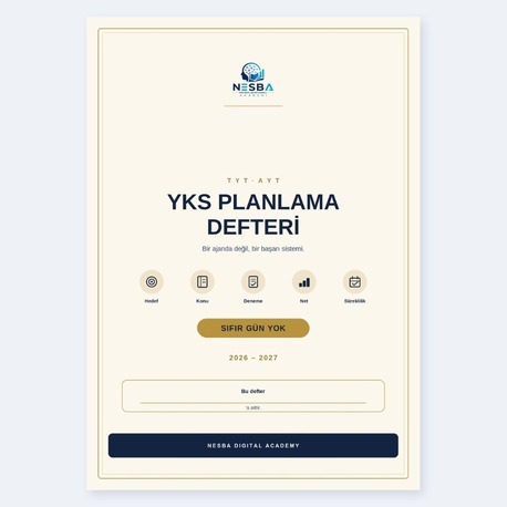 YKS Planlama Defteri 2026–2027 — Dijital Çalışma Defteri (PDF)