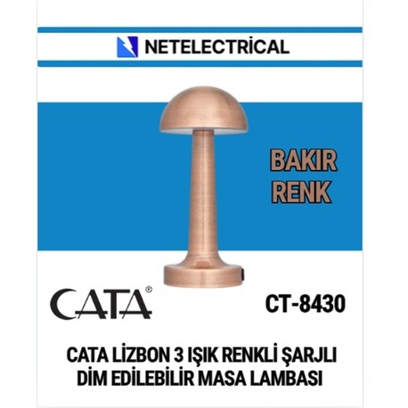CATA Lizbon BAKIR Tek Anahtarlı 3 Renk Masa Lambası
