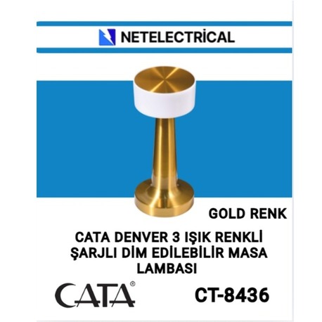 Cata Denver Masa Lambası Gold Renk Tek Anahtarla 3 Renk