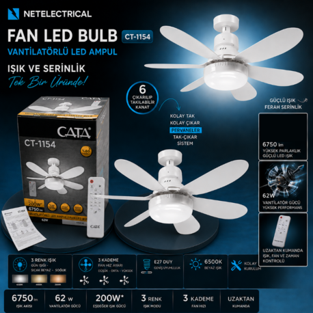 Cata CT-1154 Lodos Fanlı LED Ampul TAVANA MONTELİ