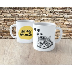 Kedi Desenli Porselen Kupa Bardak