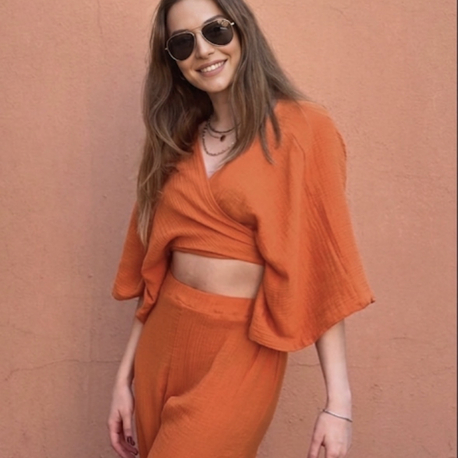 ÖZGE MÜSLİN CROP BULUZ & PANTOLON TAKIM