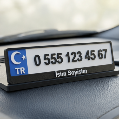 Kişiye Özel Araç İçi Telefon Numaratörü - 3D Kabartmalı Mini Plaka Tasarımı