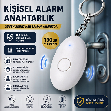 Kişisel Alarm Anahtarlık | 130dB Acil Durum & Enkaz Güvenlik Butonu