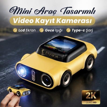Mini Araç Tasarımlı 2K Parmak Kamera – LCD Ekranlı Anahtarlık Kamera