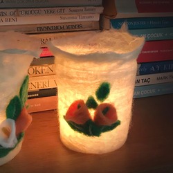 Keçe Tealight Mumluk 04/ El yapımı/Beyaz