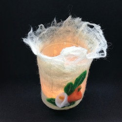 Keçe Tealight Mumluk 03/ El yapımı/Beyaz