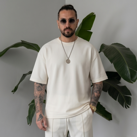 Pure White Oysho T-Shirt & Baggy Eşofman Takımı — Arka Cepli Alt-Üst Set