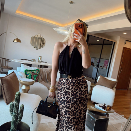 Leopar maxi etek