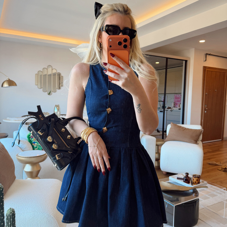 Mini denim elbise