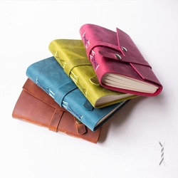 Cevher A6 Deri Defter (4 Ortalı) Fuşya / Turkuaz / Limon / Camel